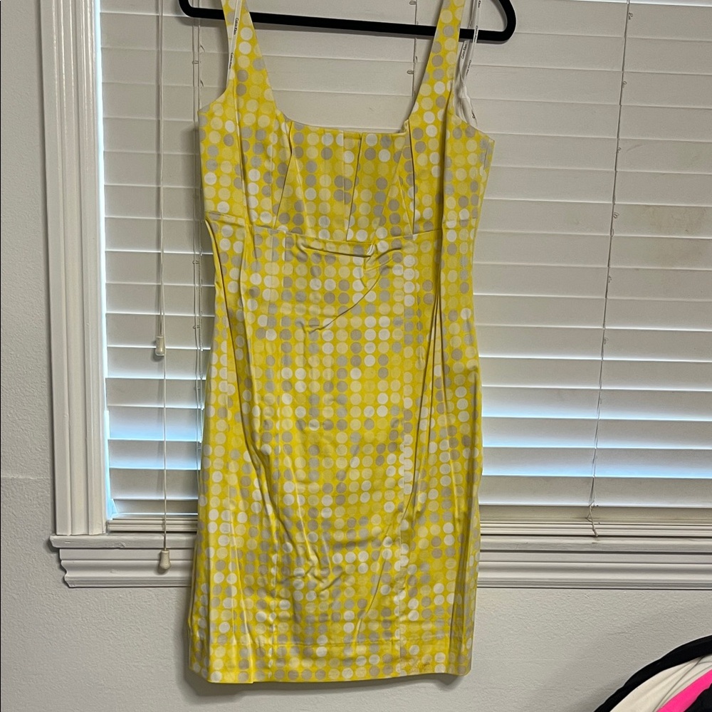 Calvin Klein Yellow and White Polka Dot Mini Dress